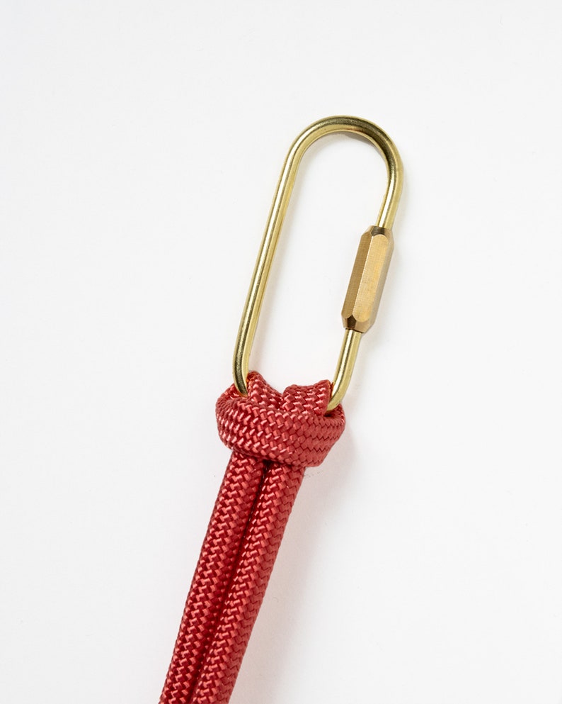 Knotted Rope Lanyard in size L with Brass Side Screw Carabiner Sustainably made in Berlin in Zinnia Red image 1