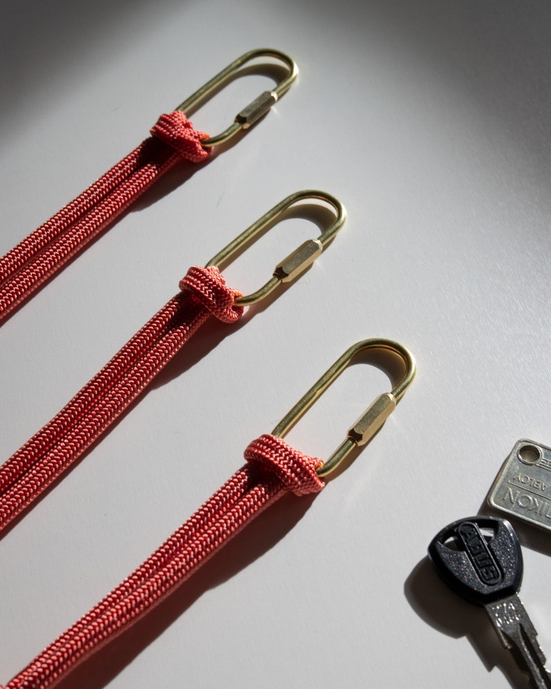 Knotted Rope Lanyard in size L with Brass Side Screw Carabiner Sustainably made in Berlin in Zinnia Red image 6