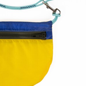 Navy blue and yellow Recycled Nylon Crossbody Paraglider Bag, for day tours, and dog walks or diabetes bag made in Europe image 4