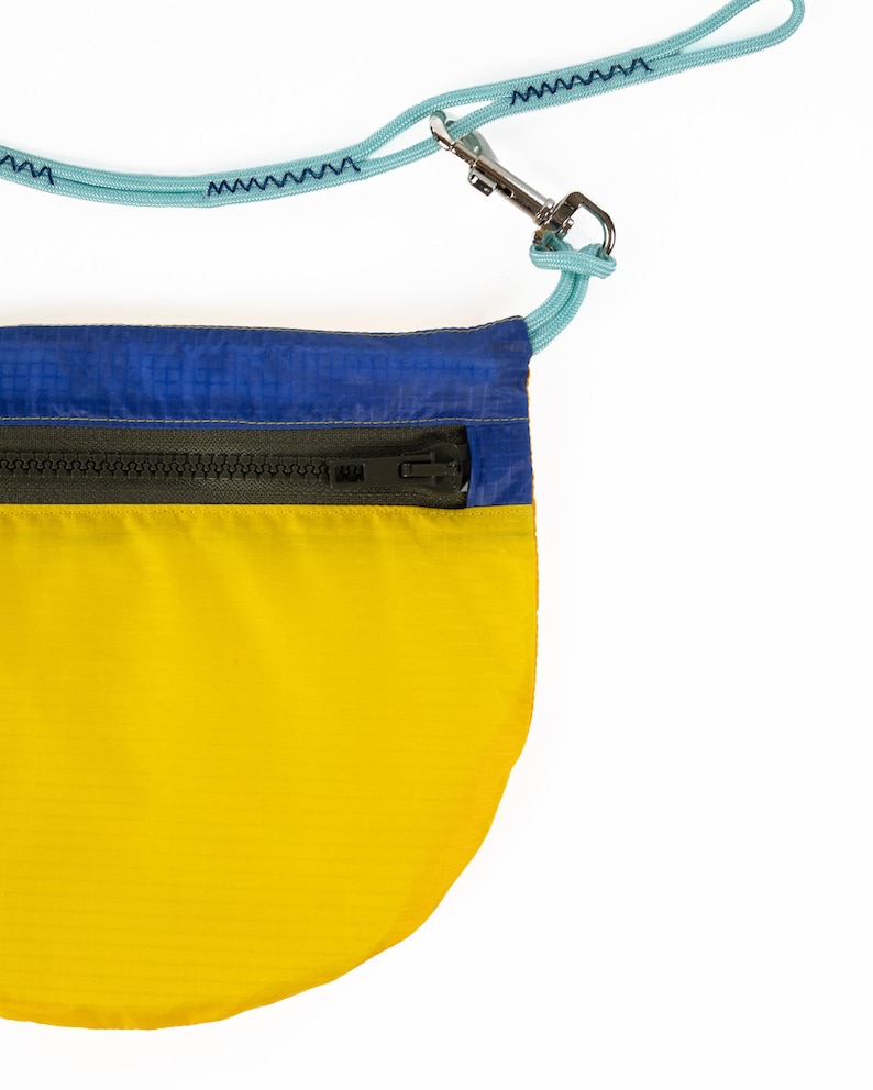 Navy blue and yellow Recycled Nylon Crossbody Paraglider Bag, for day tours, and dog walks or diabetes bag made in Europe image 4
