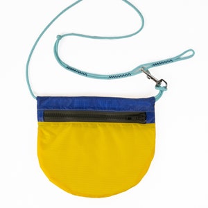 Navy blue and yellow Recycled Nylon Crossbody Paraglider Bag, for day tours, and dog walks or diabetes bag made in Europe image 2