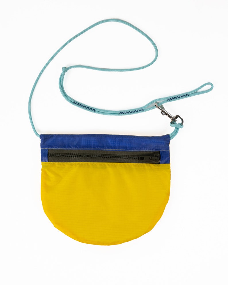 Navy blue and yellow Recycled Nylon Crossbody Paraglider Bag, for day tours, and dog walks or diabetes bag made in Europe image 2