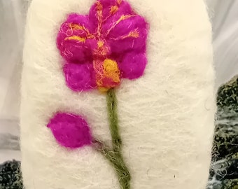 Orchid soap felted with sheep's wool by hand