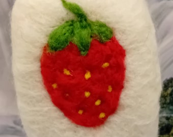 Strawberry soap felted in sheep's wool