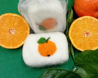 Orange natural soap, felted in sheep's wool