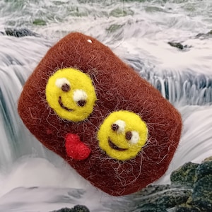Chocolate soap with orange, natural soap felted in sheep&#39;s wool