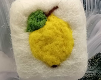 Lemon natural soap felted with sheep's wool and made by hand