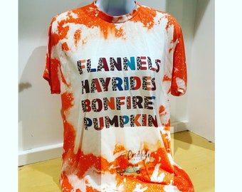 Flannels, Hayrides, Bonfires,Pumpkins! Fall tee, fall shirt, bleached shirt