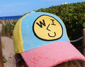 NEW IN! WILCO summer fun colorblock yellow smiley patch teddy baseball hat