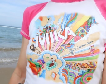 NEW IN! XSmall UNIQUE Mika album cover pink fitted raglan t-shirt