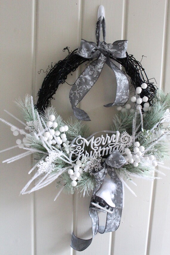 Black and White Christmas Wreath Etsy