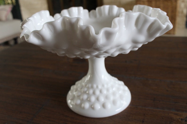 Hobnail Milk Glass Pedestal / Footed Compote / Candy Dish Bowl Etsy