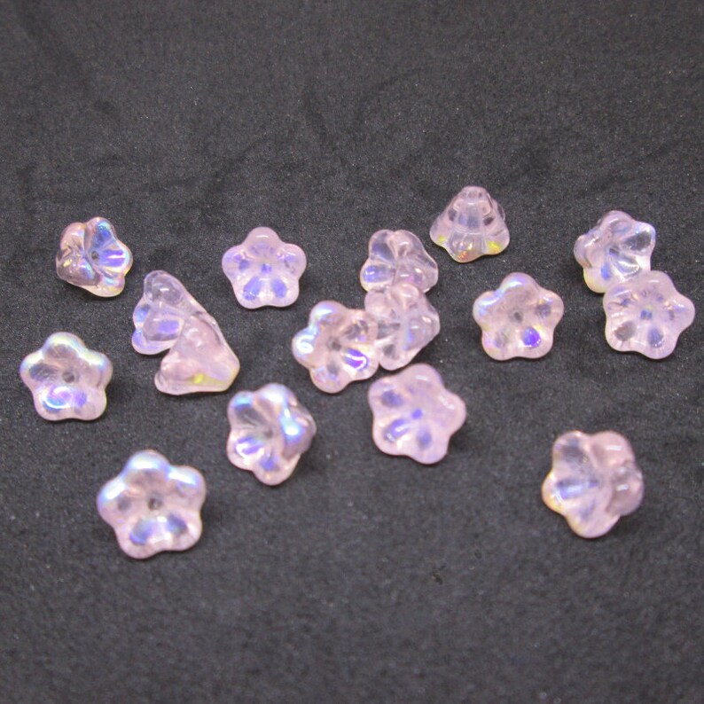 50 Violet AB Bell Flower Czech Glass Beads 6mm x 4mm