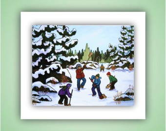 L'oeuvre d'art ojibwée « Broomball » est une impression d'art en édition limitée de l'artiste autochtone canadien Nokomis ; Art authentique signé et numéroté