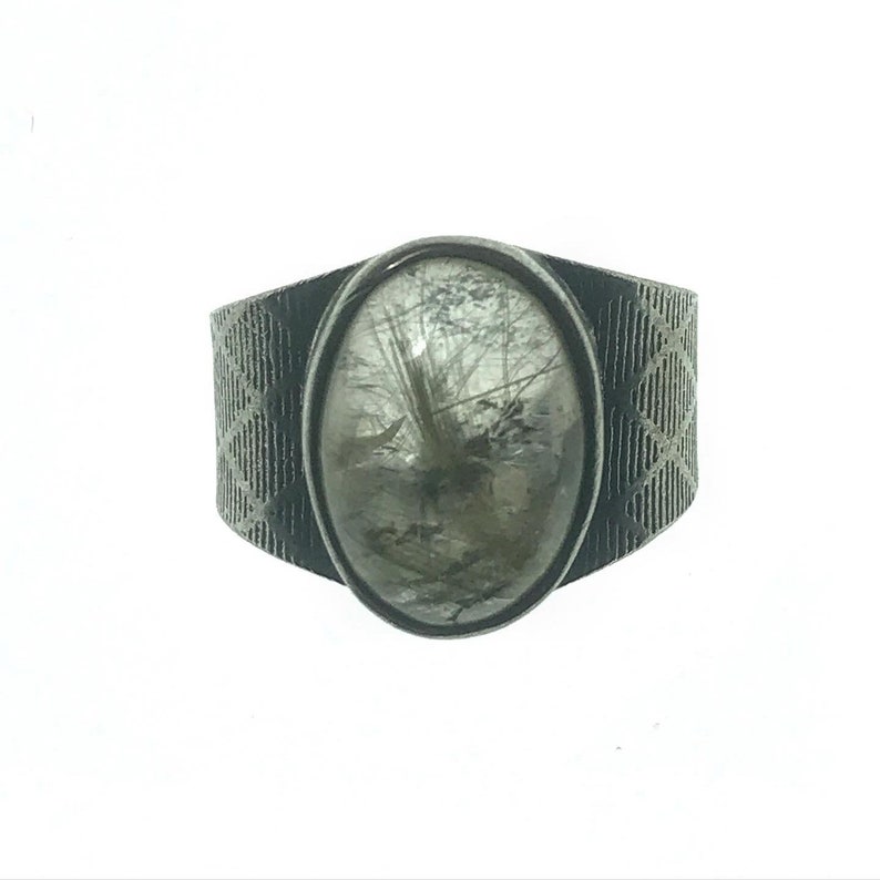 Golden rutile quartz ring size 9 US handmade tribal design geometric design silver 925 silversmith