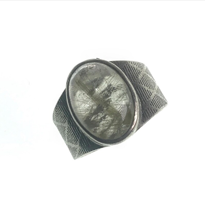 Golden rutile quartz ring size 9 US handmade tribal design geometric design silver 925 silversmith
