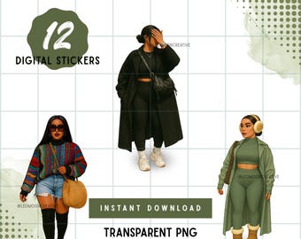 Fall Fashion Clipart Set | Black Woman PNG Bundle (Digital Stickers)