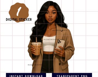 Frau Kaffee Clipart | Sofortdownload | GoodNotes Aufkleber | Planer Essentials | PDF Datei