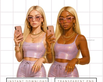 Blond haar meisje duo clipart | PNG-set voor BFF | Stickers voor digitale planners