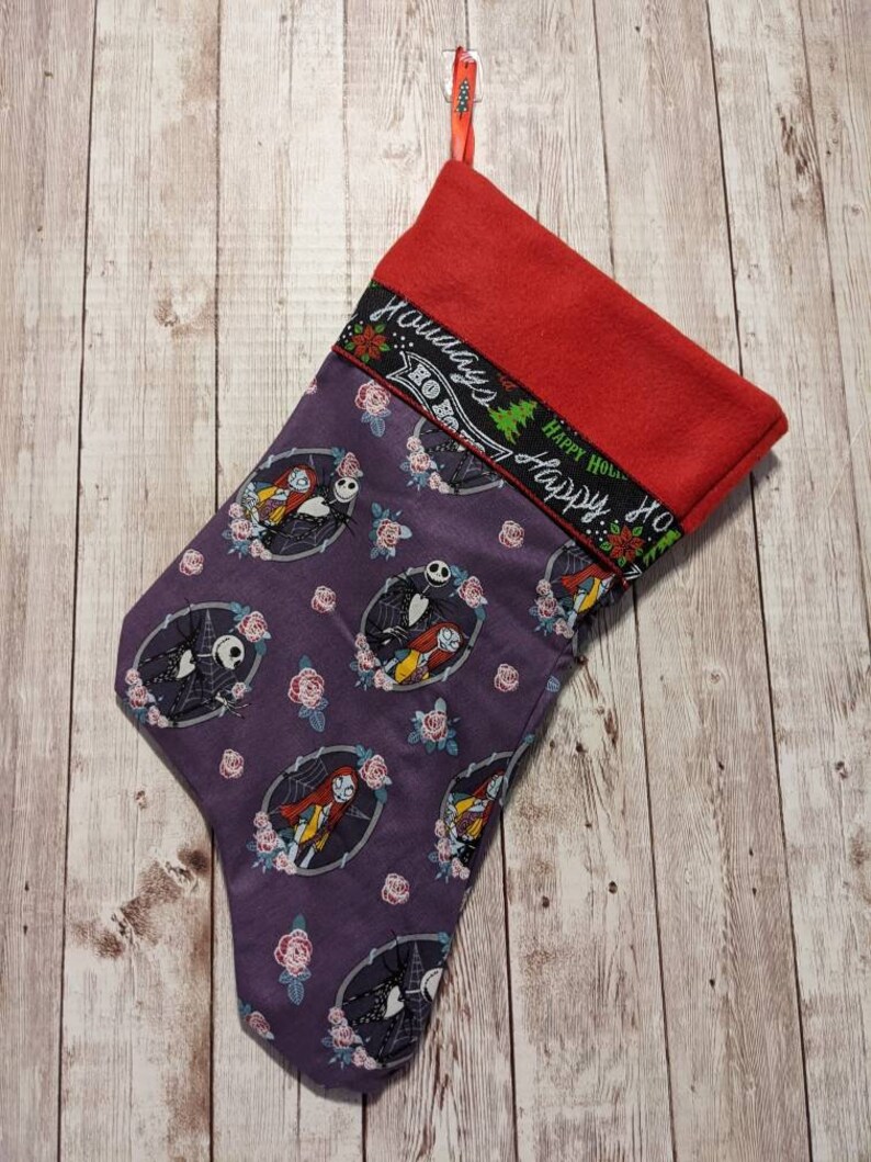 Nightmare before Christmas/ christmas stocking/ stockings/ halloween/ jack skellington/ sally/ christmas/ living room Jack/sally rose