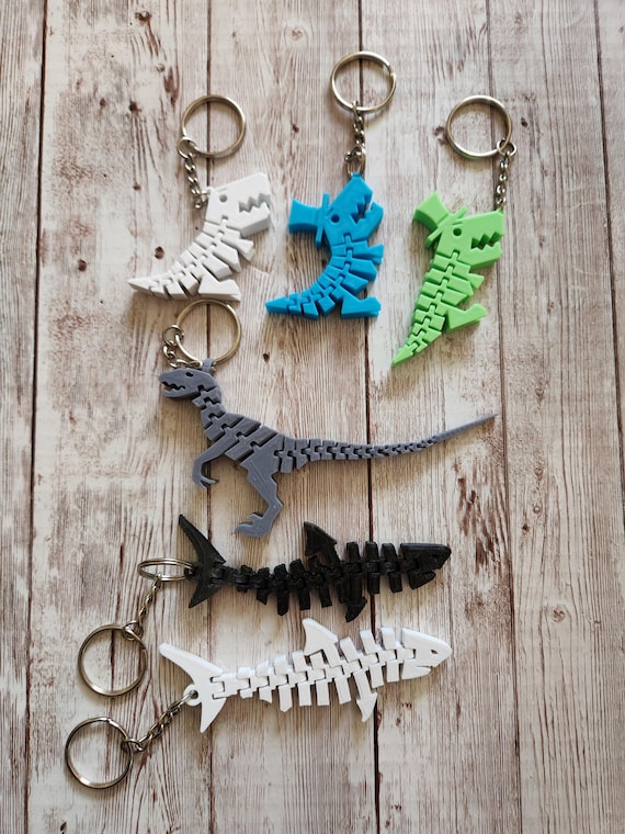 3D printed flexible dinos/keychains/dinosaurs  key-chains/Jurassic/sharks/t-rex/raptors/handmade/unique/fidget/ fidget  toy/fidget keychain