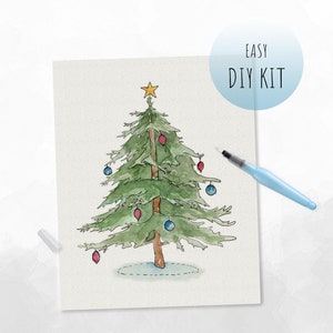 Christmas Tree Watercolor Painting Kit – Pre-Outlined DIY Art Activity