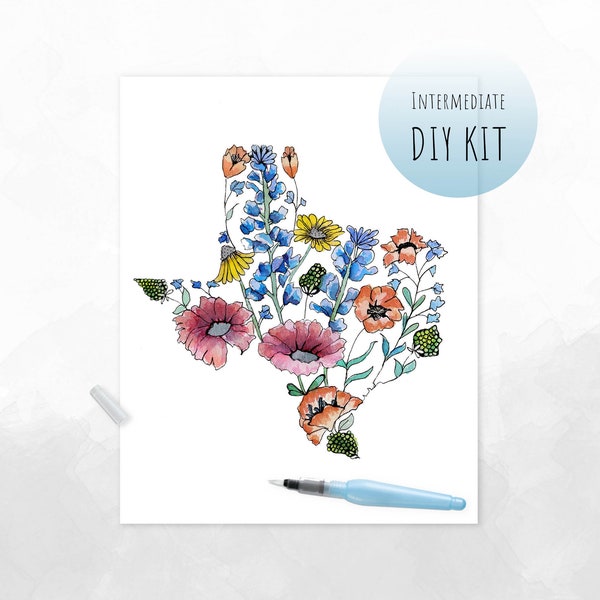 DIY KIT- Watercolor Texas Wildflowers (Similar to Paint by Numbers)