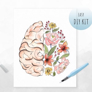 DIY KIT- Watercolor Brain | Floral Anatomy Art | Healthcare Gift