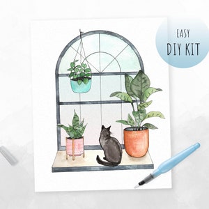 DIY Kit- Watercolor Window Cat | Like Paint by Numbers