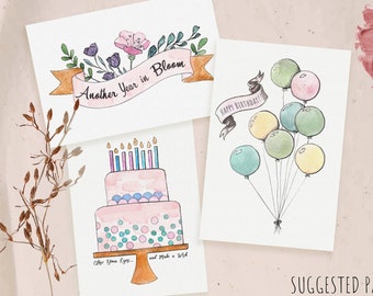 3 Pack Watercolor Birthday Cards 