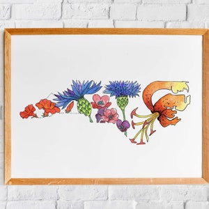 North Carolina Wildflowers Art Print | Giclee State Map
