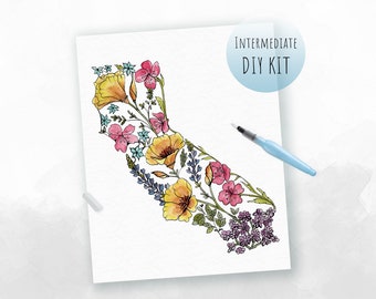 DIY KIT- Watercolor California Wildflowers (Paint Kit for Adults)