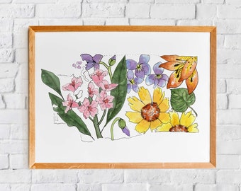 Washington Wildflowers-kunstdruk | Giclee staatskaart