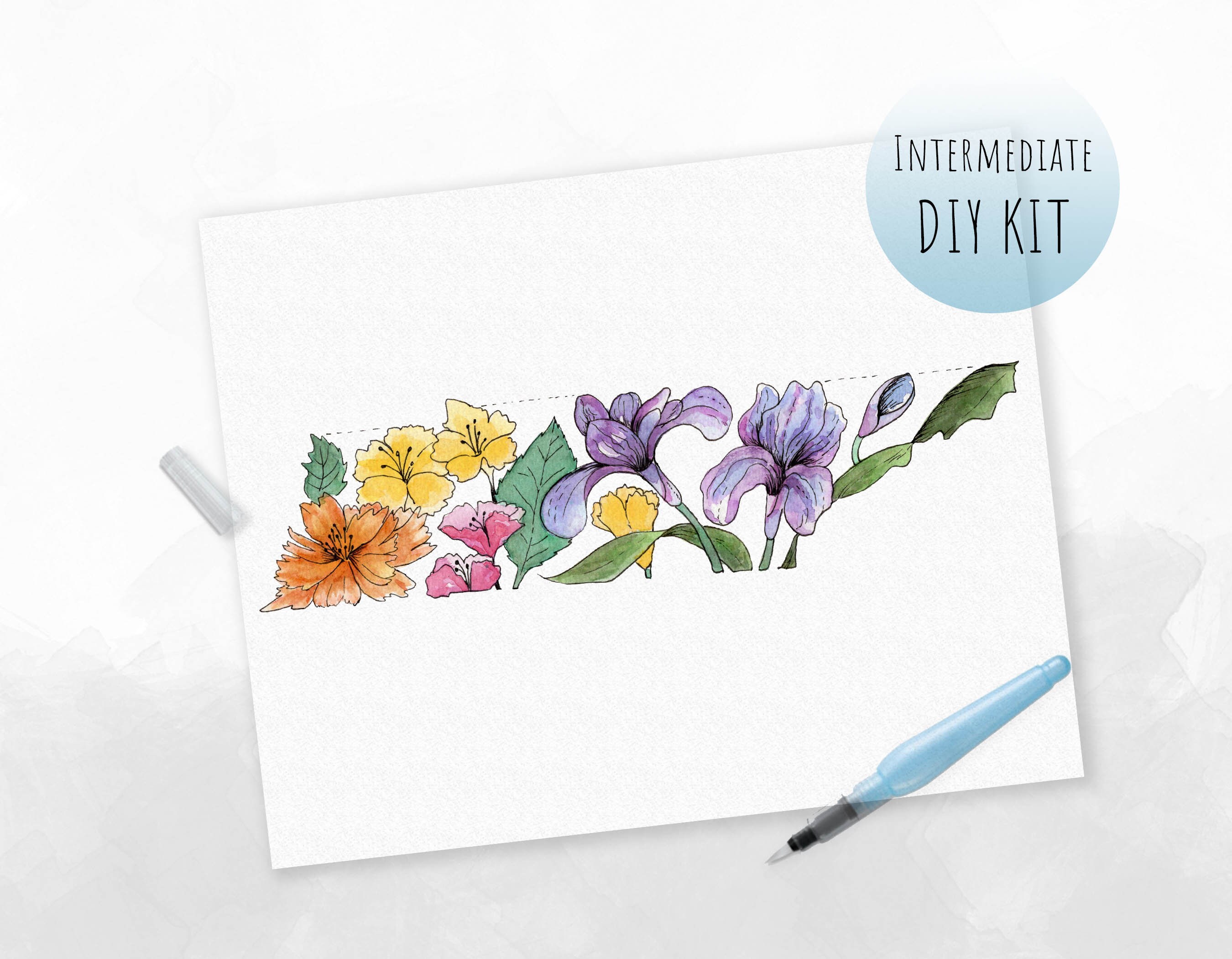 DIY KIT Watercolor Maine Wildflowers paint Kit for Adults 