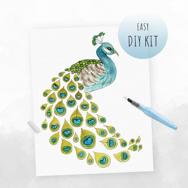 DIY KIT- Watercolor Peacock | Easy Watercolor