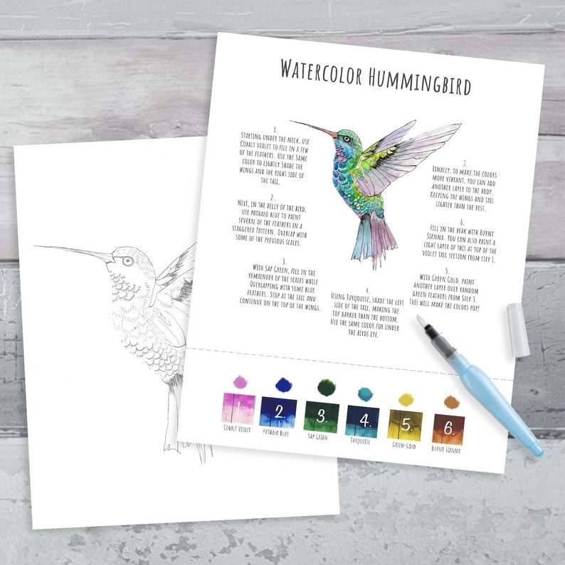 DIY KIT Watercolor Hummingbird Painting Tutorial | Etsy