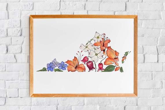Virginia Wildflowers Art Print | Giclee State Map