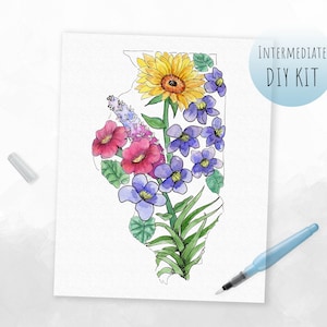 DIY KIT - Fleurs sauvages de l'Illinois à l'aquarelle | Kit d'artisanat pour adultes
