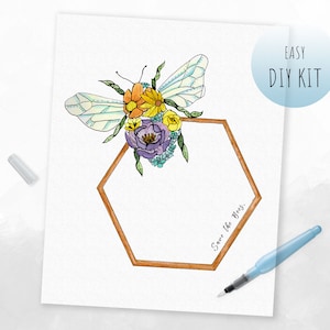 DIY KIT- Watercolor Bee (Floral Bumblebee) Easy