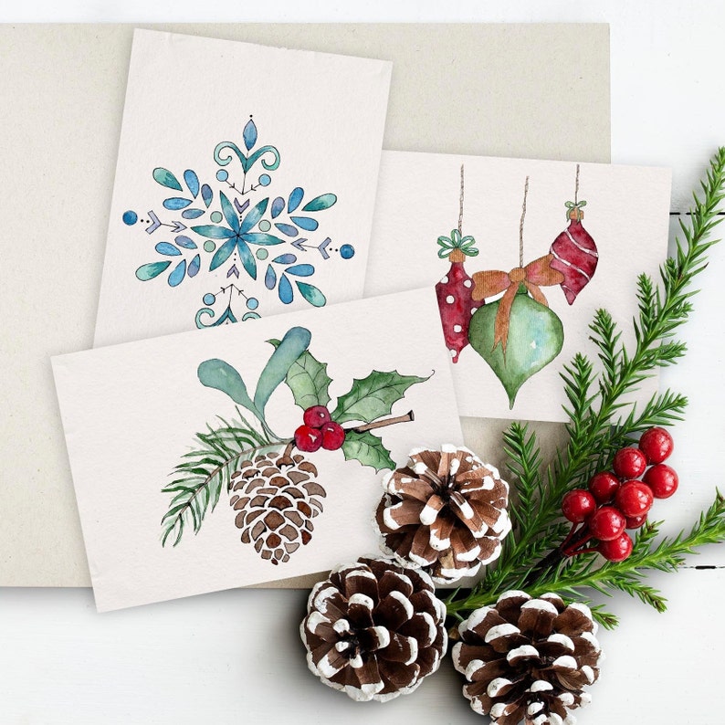 Paint Your Own Holiday Cards Watercolor Kit, Set of 3 Cards image 1