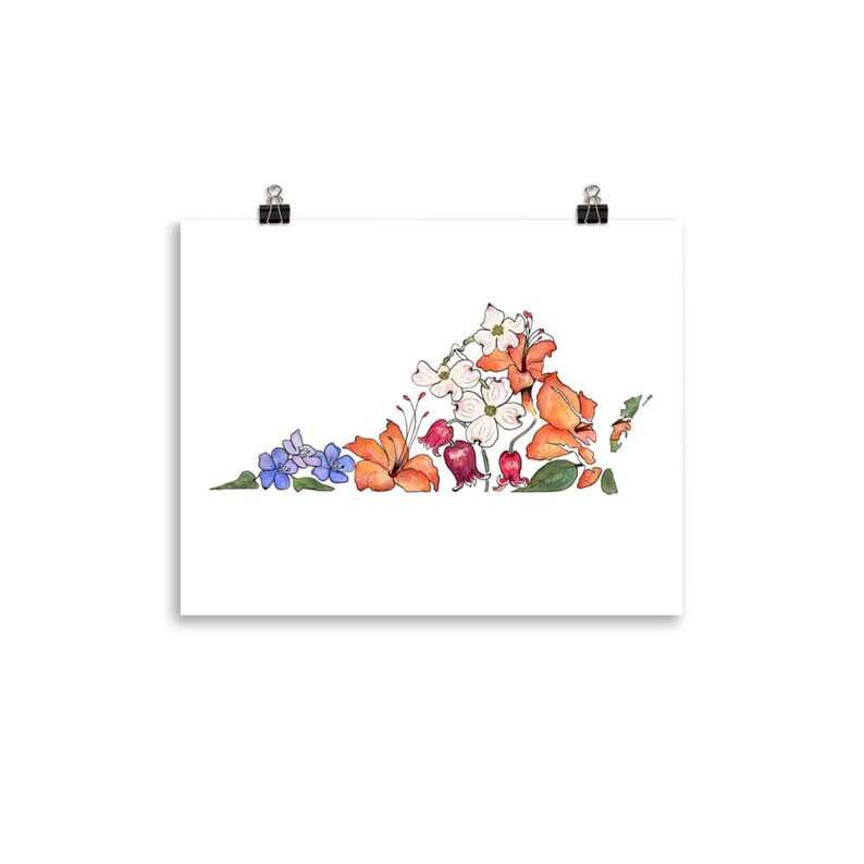 Virginia Wildflowers Art Print | Giclee State Map