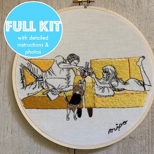 Embroidery kit modern,&quot;Chinese takeout&quot; DIY full hand embroidery kit, pre-printed fabric,Romantic embroidery,Comic inspired cool embroidery