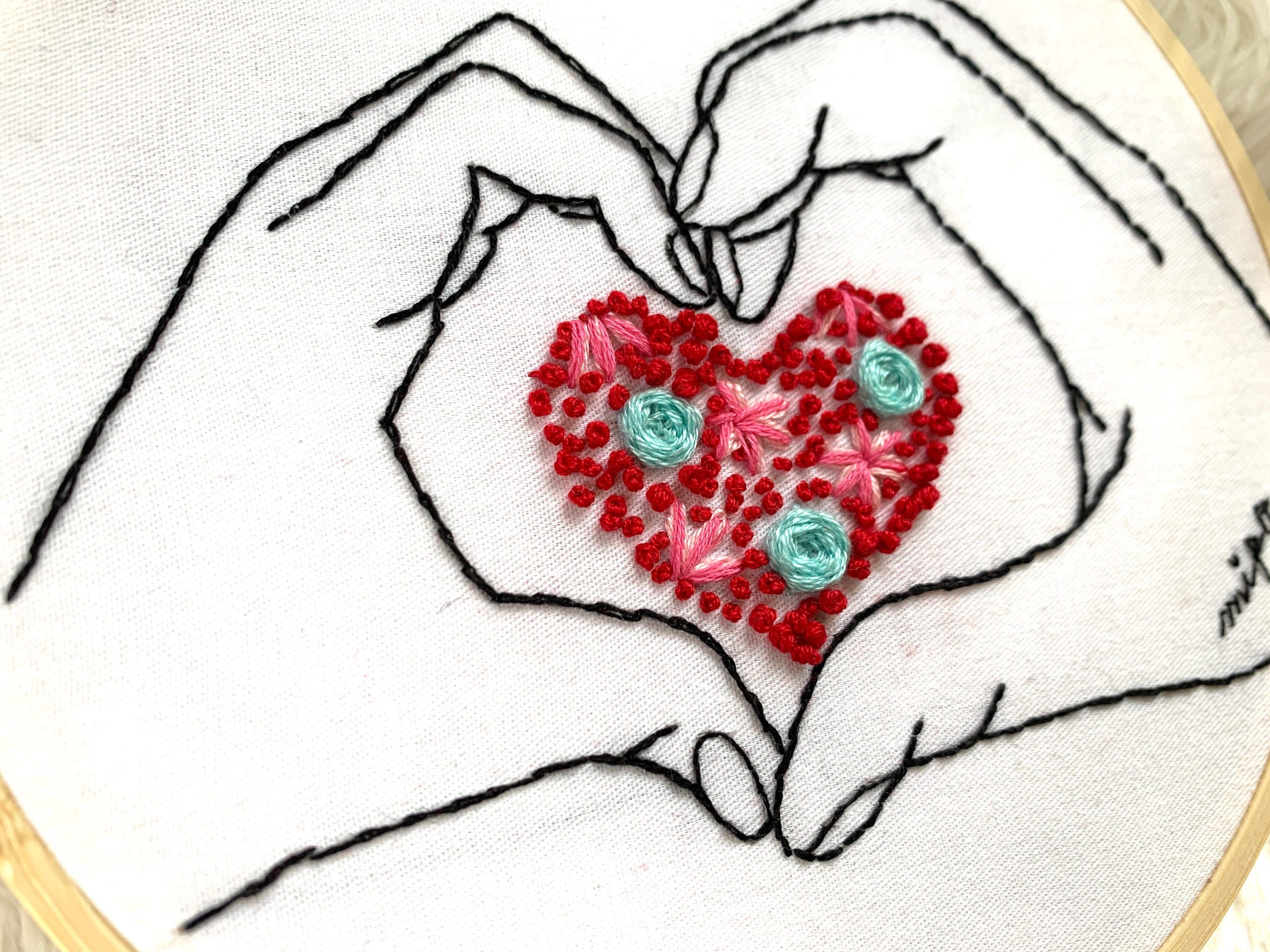 Love Embroidery Hands & Heart Beginner Friendly PDF Pattern Etsy