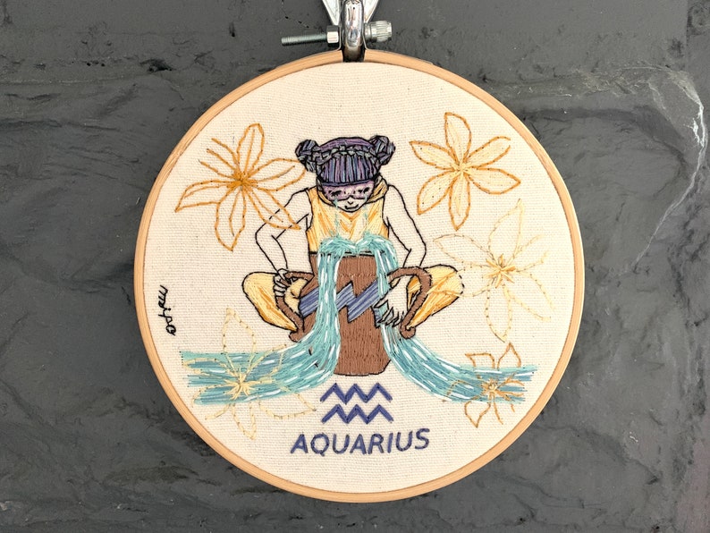 AQUARIUS Zodiac Embroidery Kit Embroidery Kit Astorology Etsy