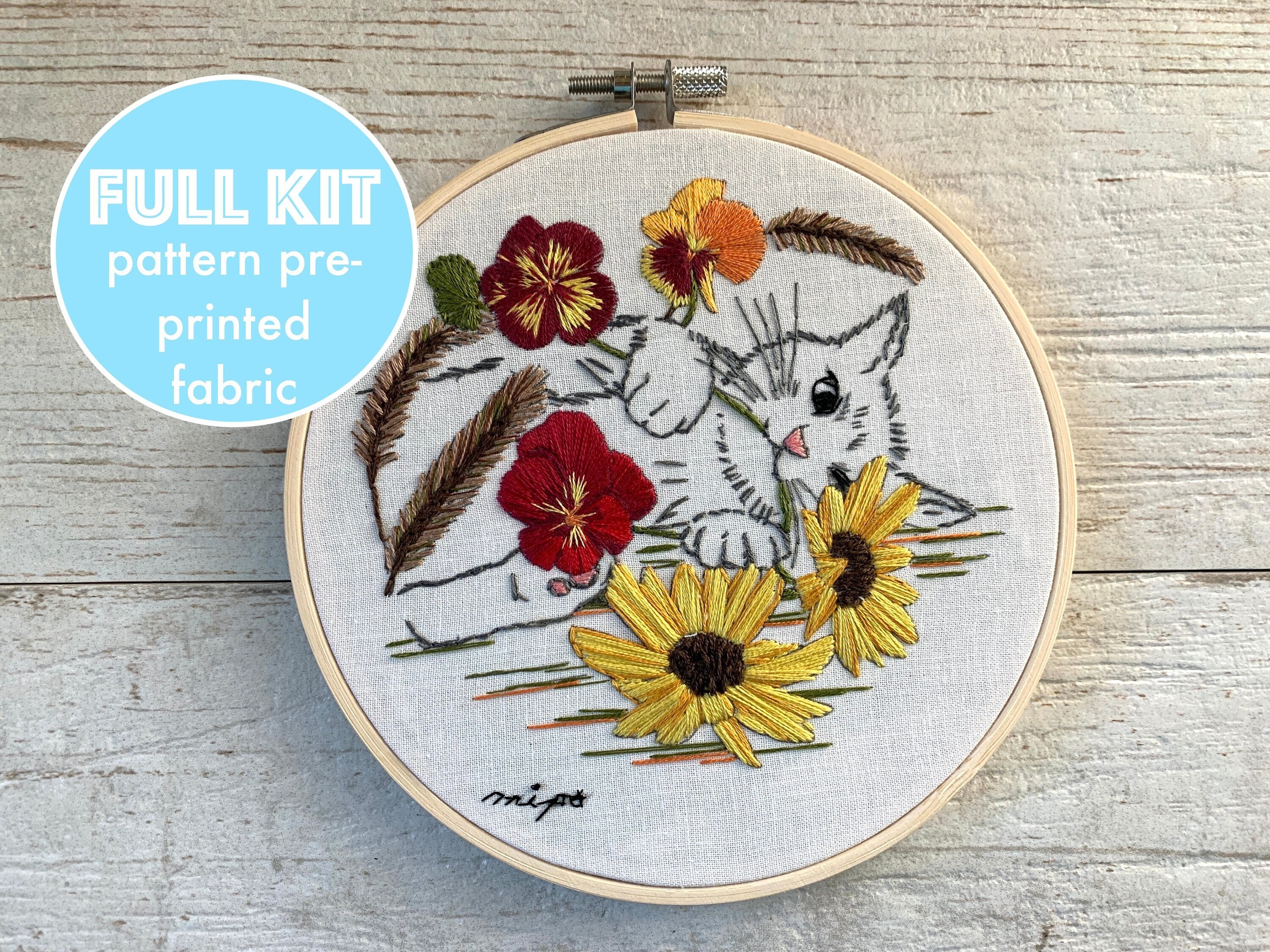 Cat Hand Embroidery Kit for Beginnerembroidery Kit Catmodern Embroidery  Kitembroidery Patterndiy Cat Embroidery Hoop Wall Art Kit 