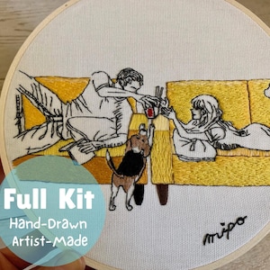 Embroidery kit modern,"Chinese takeout" DIY full hand embroidery kit, pre-printed fabric,Romantic embroidery, Comic style embroidery art