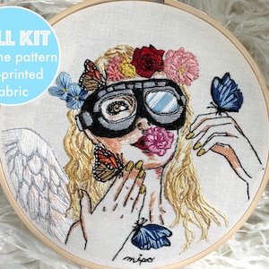 Goddess Hand Embroidery Kit: Floral Butterfly Design - DIY Craft Art