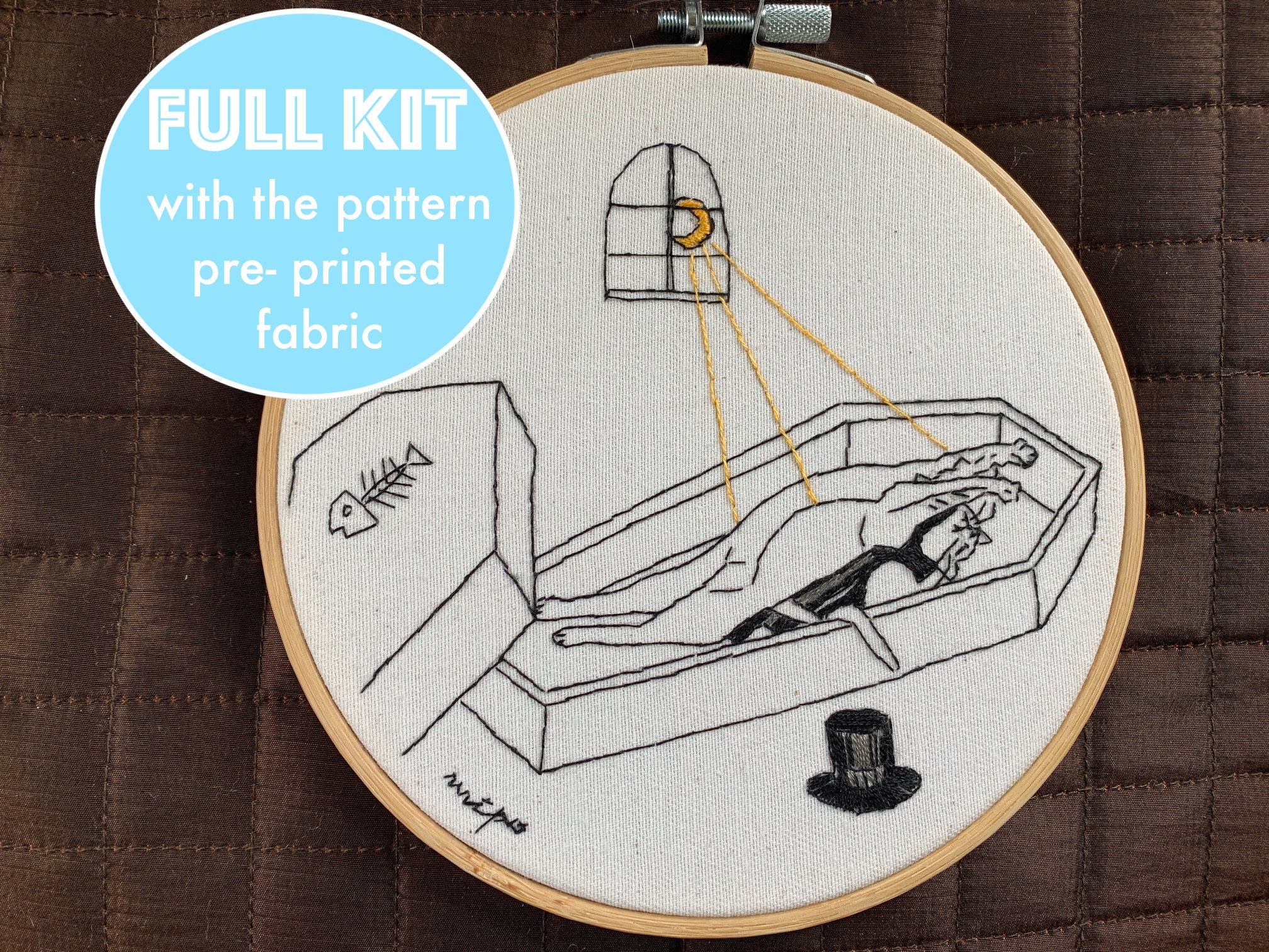 Beginner embroidery kit, Vampire Cat Awakens, Funny Halloween embroidery, unique cat embroidery, DIY Halloween deco. easy embroidery kit