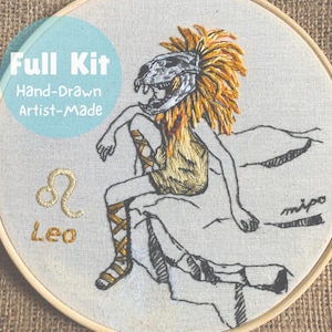 LEO Zodiac Embroidery Kit: Lion Skull Mask, Feminist Art