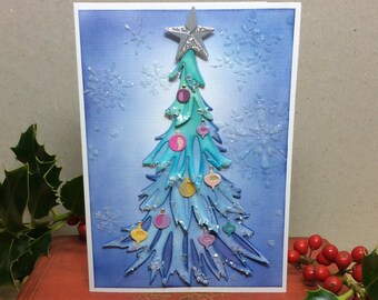 Layered Christmas Tree Card , Hand Made , Sparkling pastel coloured Christmas Tree.